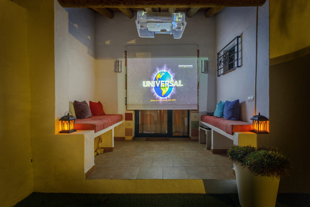 Outdoor cinema at night, Casa Verde, Andalucia